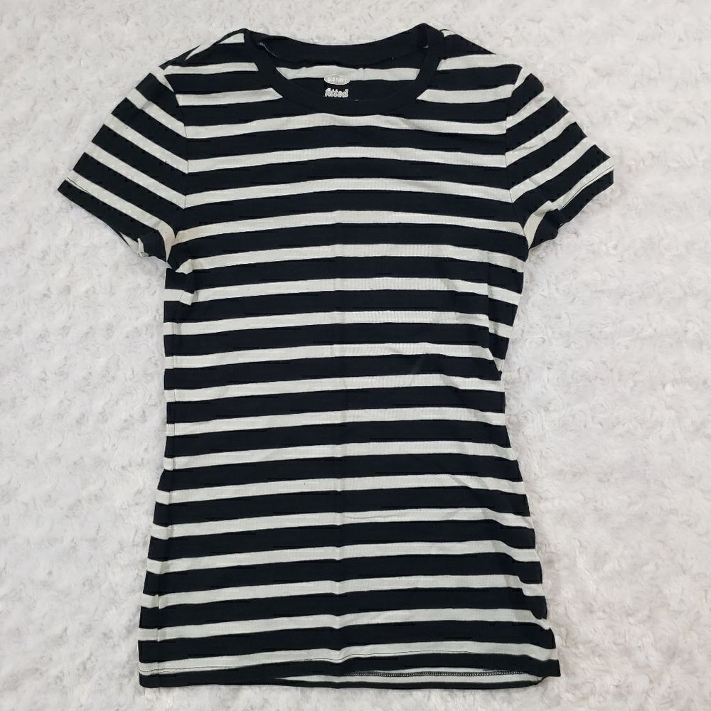 Old Navy size medium fitted black and white striped short sleeve